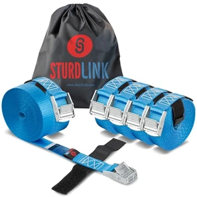 Abbildung von 6er Set Kleine Spanngurte 25mm 250kg mit Klemmschloss + Klettband 5m Befestigung für Fahrradträger, Gepäckträger, Anhänger, Dachbox, Auto, Camping, Motorrad, Gurte zum Befestigen Sturdlink