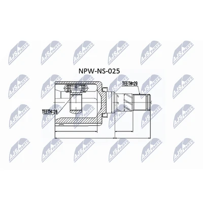 Abbildung von NTY NPW NS 025 Gelenksatz Automatikgetriebe Vorderachse rechts, radseitig NISSAN: X Trail, Maxima V QX Limousine