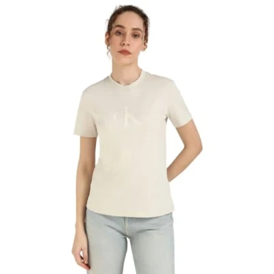 Abbildung von Calvin Klein Jeans Glossy Monologo Regular TEE Tshirt print, Damen, Größe: Large, Moonbeam