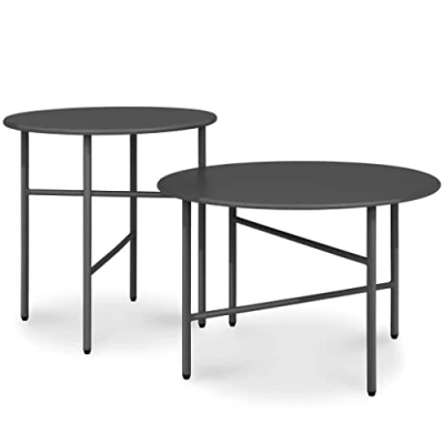 Abbildung von bomoe 2er Set Runder Beistelltisch Metall Schwarz Kratzfest unterschl. Höhe &amp; Durchmesser Stabile Wohnzimmer Couchtische Leicht In Outdoor Gartentisch Balkon Tisch Terrasse Finn