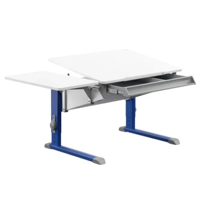 Abbildung von moll Bandit Compact mit Side Top und Schublade, höhenverstellbarer Kinderschreibtisch für Jungen Mädchen, Korpus Weiß Füße Blau, Holzwerkstoff, 90cm (+40cm) x 70,5cm