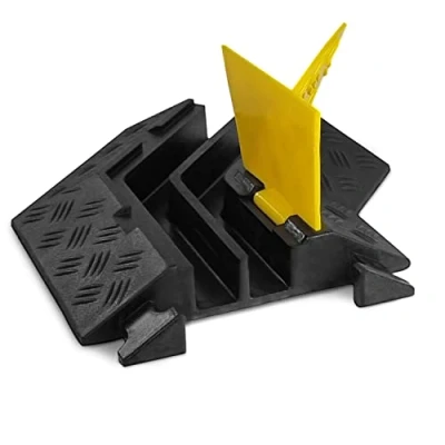Abbildung von Winkelstück für Kabelbrücken mit 2 Kanälen linsführend Hartgummi Polyethylen HxB: 4,5 x 24,0 cm Belastbar bis zu einem Achsgewicht von 8 Tonnen schwarz/gelb