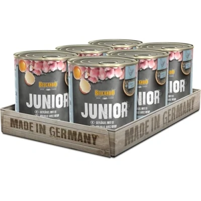 Abbildung von BELCANDO Nassfutter für Hunde, Junior Geflügel mit Ei, 6X 800g Dose, Hundefutter nass, alle Rassen, Made in Germany