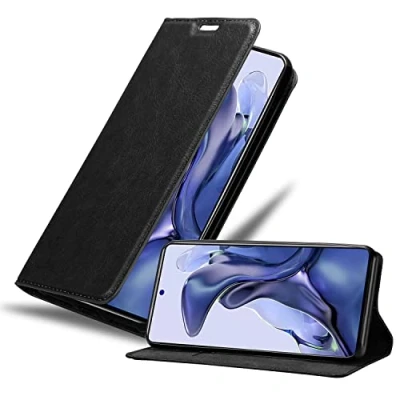 Abbildung von Cadorabo Hülle kompatibel mit Xiaomi 11T / PRO aus Premium Kunst Leder Flip Klappbare Stoßfeste Magnetische [Standfunktion] [Kartenfächern] Cover für Tasche in Schwarz