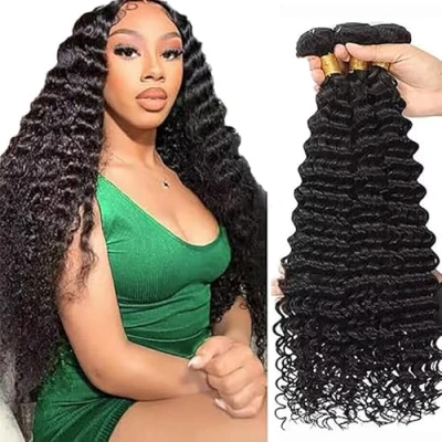 Abbildung von Tuheerst Human Hair Bundles Echthaar Tressen Deep Wave Extensions Haarverlängerung Double Weft 100g/PC 100% Unprocessed Virgin Brazilian Remy for Woman 12 Zoll