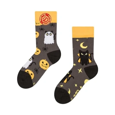 Abbildung von Dedoles Socken Kinder Mädchen Jungen Baumwolle viele lustige Designs Weihnachtssocken 1 Paar, Farbe Grau, Motiv Halloween Katze, Gr. 31 34