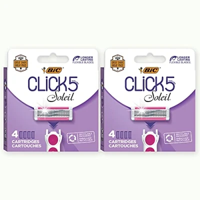 Abbildung von BIC Click 5 Soleil Damen Rasierer Nachfüller mit flexiblen Klingen und recycelbarer Box, 2 Boxen 4 Katrizen (insgesamt 8)