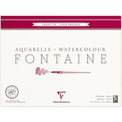 Abbildung von Clairefontaine 96415C Malblock, 4 seitig verleimt Aquarellpapier Feinkörnig, Fontaine/Hadern, 30 x 40 cm, 25 Blatt, 300 g Packung, weiß