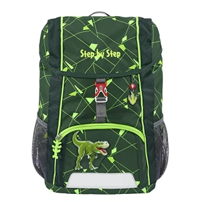 Abbildung von Step by Rucksack Set Kid Shine „Dino Night Tyro“, mit Sitzkissen, ergonomischer Mini Ranzen höhenverstellbarem Brustgurt, für Kindergarten, Vorschule und Freizeit, 13 l, grün