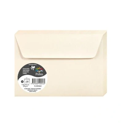 Abbildung von Clairefontaine 50046C Packung mit 20 Umschlägen Pollen selbstklebend, Format C6 (11,4x16,2cm), 120g, ideal für Einladungen und Korrespondenz, Elfenbein Perlmutt, 1 Pack