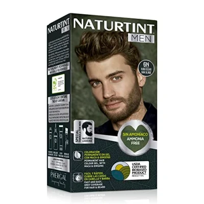 Abbildung von Naturtint Men Biobasiert Ammoniakfreie permanente Färbung für Männer 100% graue Haare &amp; Bartfärbung Natürliche lang anhaltende Farbe Inhaltsstoffe 6N Dunkelblond…