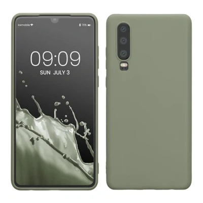 Abbildung von kwmobile Hülle kompatibel mit Huawei P30 weiches TPU Silikon Case Cover geeignet für kabelloses Laden Graugrün