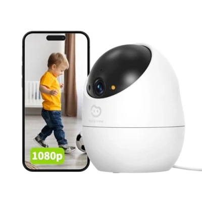 Abbildung von Beans View Sicherheitskamera für Innenräume, Farb Nachtsicht, WLAN Haustier/Hund/Katze Kamera mit menschlicher Bewegungserkennung &amp; Verfolgung, 1080P, 360 Ansicht Babyphone, 2.4 GHz (D210 2MP)
