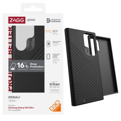 Abbildung von ZAGG Gear4 Denali D30 Protective Case for Samsung Galaxy S23 Ultra, 6.8in, Slim, Enhanced Back Protection, Ultimate Impact, Kickstand, Wireless Charging, (Black)