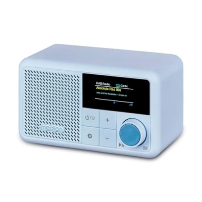Abbildung von MEDION S66822 Tragbares Mini DAB+ Radio mit Bluetooth (Akku, dimmbares Farbdisplay, Teleskopantenne, Sleeptimer,Wecker, Snooze, AUX, USB C) blau