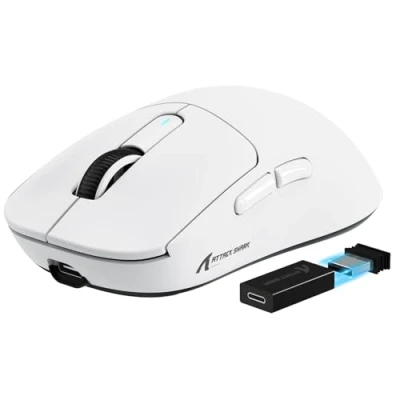 Abbildung von VGN Game Power Attack Shark X3PRO 59g Superlight Kabellose Gaming Maus Esports, 4K/8KHz Abfragerate, 26000DPI, PixArt PAW3395, 2.4G/BT5.0/Kabelgebunden, Bis zu 200 Std. Akku, G502, PC/Xbox/PS, Weiß