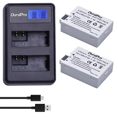 Abbildung von DuraPro 2Pcs LP E8 Akku + LED USB Dual Ladegerät für Canon E8; EOS 550D, 700D, 600D, 650D, Rebel T2i T3i T4i T5i, Kiss X4 X5 X6i X7i DSLR Kameras
