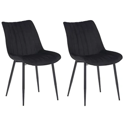 Abbildung von CLP 2er Set Stühle Rahden Samt Mit Schwarzem Gestell Und Einer Sitzhöhe Von 46 cm I Polsterstühle Gestepptem Sitz, Farbe:schwarz
