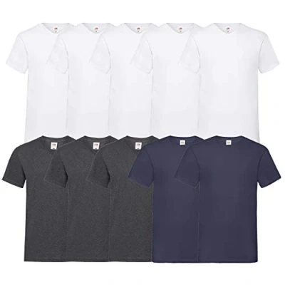 Abbildung von Fruit of the Loom 10 T Shirts V Neck M L XL XXL 3XL 4XL 5XL Ausschnitt Diverse Farben HL Kauf (XL, 5Weiß3DarkHeather2Navy)