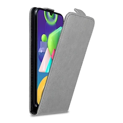 Abbildung von Cadorabo Hülle kompatibel mit Samsung Galaxy M31 Flip Design aus Premium Kunst Leder Klappbare Stoßfeste Magnetische Cover für Tasche in Grau