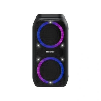Abbildung von Hisense Party Rocket 160 tragbarer kompakter Partylautsprecher mit Karaoke Modus und 160W Klangvolumen, 5 Lichteffekte, bis 12h Akkulaufzeit, Bluetooth, MIC Input, AUX, USB, IPX4