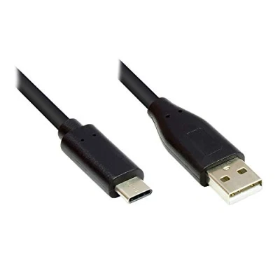 Abbildung von Good Connections USB 2.0 Anschlusskabel C Stecker an A KUPFERLEITER, Doppelschirmung, 480 Mbit/s Datenübertragung schwarz 3 m, GC M0119