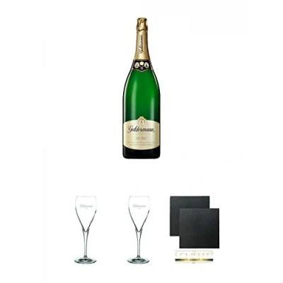 Abbildung von Geldermann Grand Brut Flaschengärung Trocken Deutschland 3,0 Liter + Gläser 1 Stück Schiefer Glasuntersetzer eckig ca. 9,5 cm Ø 2