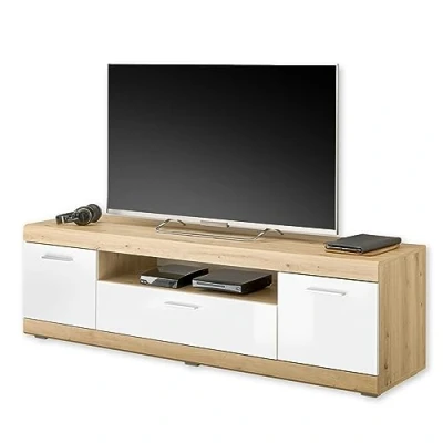 Abbildung von NOLA TV Lowboard in Artisan Eiche Optik, Weiß Hochglanz Moderner Schrank mit Schublade und viel Stauraum für Ihr Wohnzimmer 165 x 49 43 cm (B/H/T)