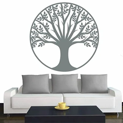 Abbildung von INDIGOS Wandtattoo Baum des Lebens 2 Lebensbaum Weltenbaum 60x60 cm Grau Dekoration Wandaufkleber für Wohnzimmer Kinderzimmer Büro Schule Firma
