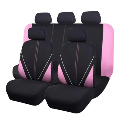 Abbildung von Flying Banner Universal atmungsaktive Netzstoff Autositzbezüge, komplettes Set Airbag kompatible Kissen Schutz (Schwarz und Rosa)