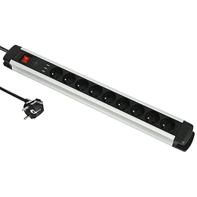 Abbildung von Electraline 35431 Alu Line Steckdosenleiste (9 Steckdosen + 3 USB Typ A 3.A) mit Gehäuse aus Aluminium, Kabel 3G 1,5 mm, 2 m, ON/Off Switch, Schwarz