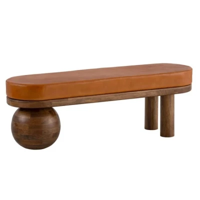 Abbildung von FINEBUY Sitzbank FB108541 (Polsterbank Echtleder Massivholz Bank 140x47x40 cm), 2er Lederbank Flur, Flurbank Bettbank Klein