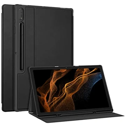 Abbildung von Fintie Hülle für Samsung Galaxy Tab S8 Ultra 14.6 Zoll 2022 SM X900/X906, Soft TPU Rückseite Gehäuse Folio Schutzhülle mit S Pen Halter und Auto Schlaf/Wach, Schwarz
