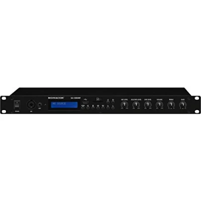 Abbildung von MONACOR SA 130DMP Stereo Verstärker, 140 Watt Amplifier mit integriertem MP3 Spieler, Bluetooth Empfänger, FM Radio, Regelbarer Mikrofon und Aux Eingang, in Schwarz