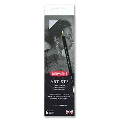 Abbildung von Derwent Artists Schwarze &amp; Weiße Malstifte mit Spitzer, zum Zeichnen Ausmalen, 6er Set, Ideal Schichten Verwischen, Professionelle Qualität, 2302342, 6 Stück (1er Pack)