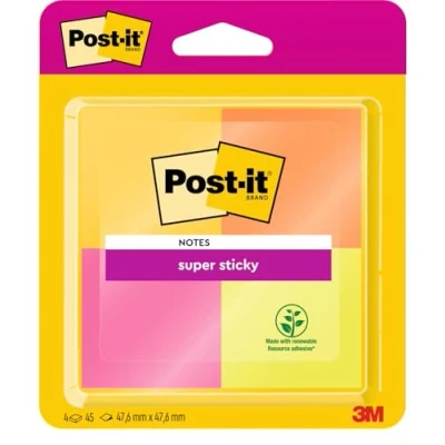 Abbildung von Post it 6910YPOG Haftnotiz Super Sticky Notes, 48 x mm, 4 Blöcke a 45 Blatt, ultragelb/neonrosa/ orange/ grün