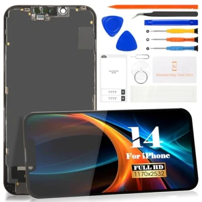 Abbildung von SRJTEK Ersatz LCD Display für iPhone 14 14, Digitizer Assembly A2882, A2649, A2881, A2884, A2883 Reparatur Sets (schwarz)