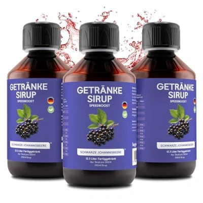 Abbildung von hCGC® Immunsystem Sirup SpeedBoost 3x250ml Vegan, Zuckerfreies Getränkekonzentrat 12,5L Fertiggetränk Fruchtsirup Booster mit Vitaminen, Magnesium &amp; L Carnitin Schwarze Johannisbeere