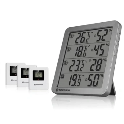 Abbildung von Bresser Thermo Hygrometer Set mit 3 Funksensoren Temperatur Luftfeuchtigkeit Raumklima Alarm Anzeige