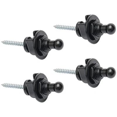 Abbildung von Unxuey 4 teiliges Gitarrengurt Schlösser Set, runder Kopf, schwarz, Sicherheitsgurt System für Akustik /E /Bass Gitarre, Schnellverschluss Mechanismus