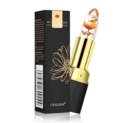 Abbildung von Pakivs Flower Jelly Lippenstift Magic Temperature Color Change Feuchtigkeitsspendender Lippenbalsam Lang anhaltender nahrhafter für Frauen und Mädchen (Gold Rose)