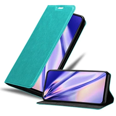 Abbildung von Cadorabo Hülle kompatibel mit Oppo FIND X3 LITE aus Premium Kunst Leder Flip Klappbare Stoßfeste Magnetische [Standfunktion] [Kartenfächern] Cover für Tasche in Türkis