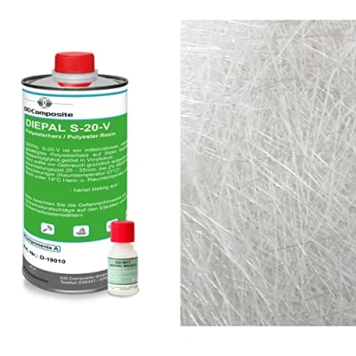 Abbildung von DD Composite Reparatur Set 1kg GFK Polyesterharz + 1m² Glasfasermatte 300g/m²