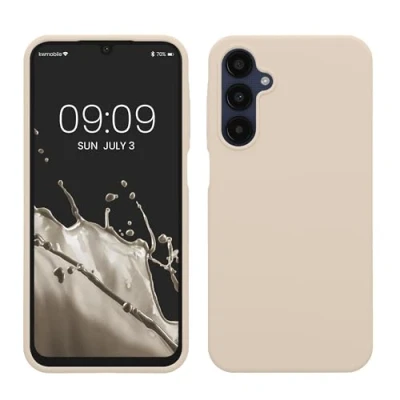 Abbildung von kwmobile Hülle kompatibel mit Samsung Galaxy A25 Silikon Handy Case Handyhülle weiche Oberfläche kabelloses Laden Creme matt