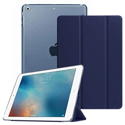Abbildung von Fintie Hülle für iPad Air 2 (2014 Modell) / (2013 Ultradünne Superleicht Schutzhülle mit Transparenter Rückseite Abdeckung Auto Schlaf/Wach Funktion, Marineblau