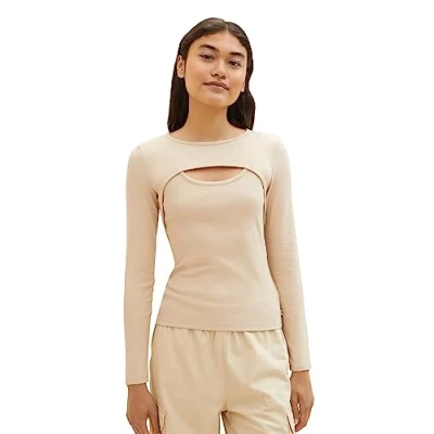 Abbildung von TOM Tailor Denim Struktur Langarmshirt, Damen, Größe: Large, Dusty sand beige