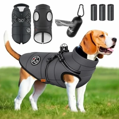 Abbildung von Lovpet Hundejacke, Hundemantel mit Geschirr, inkl. 45 Stück Kotbeutel +Spender