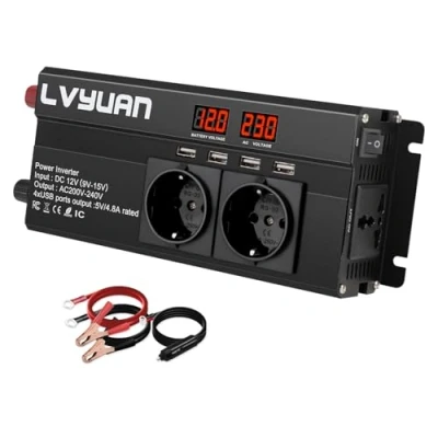 Abbildung von LVYUAN Spannungswandler 12V 230V 800W / 1600W Wechselrichter mit 3 Steckdose und 4 USB LED Spannungsanzeige