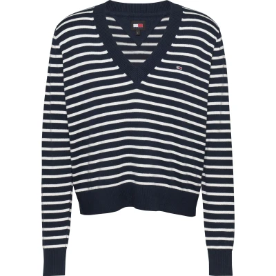 Abbildung von Tommy Jeans Strickpullover TJW ESSENTIAL VNECK SWEATER EXT mit Logostickerei
