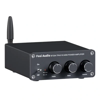 Abbildung von Fosi Audio BT20A Bluetooth Verstärker, 200W Mini Hifi Verstärker mit TPA3116 Amp Chip, Bass und Treble Regler, Stereo Class D 2.0 Kanal